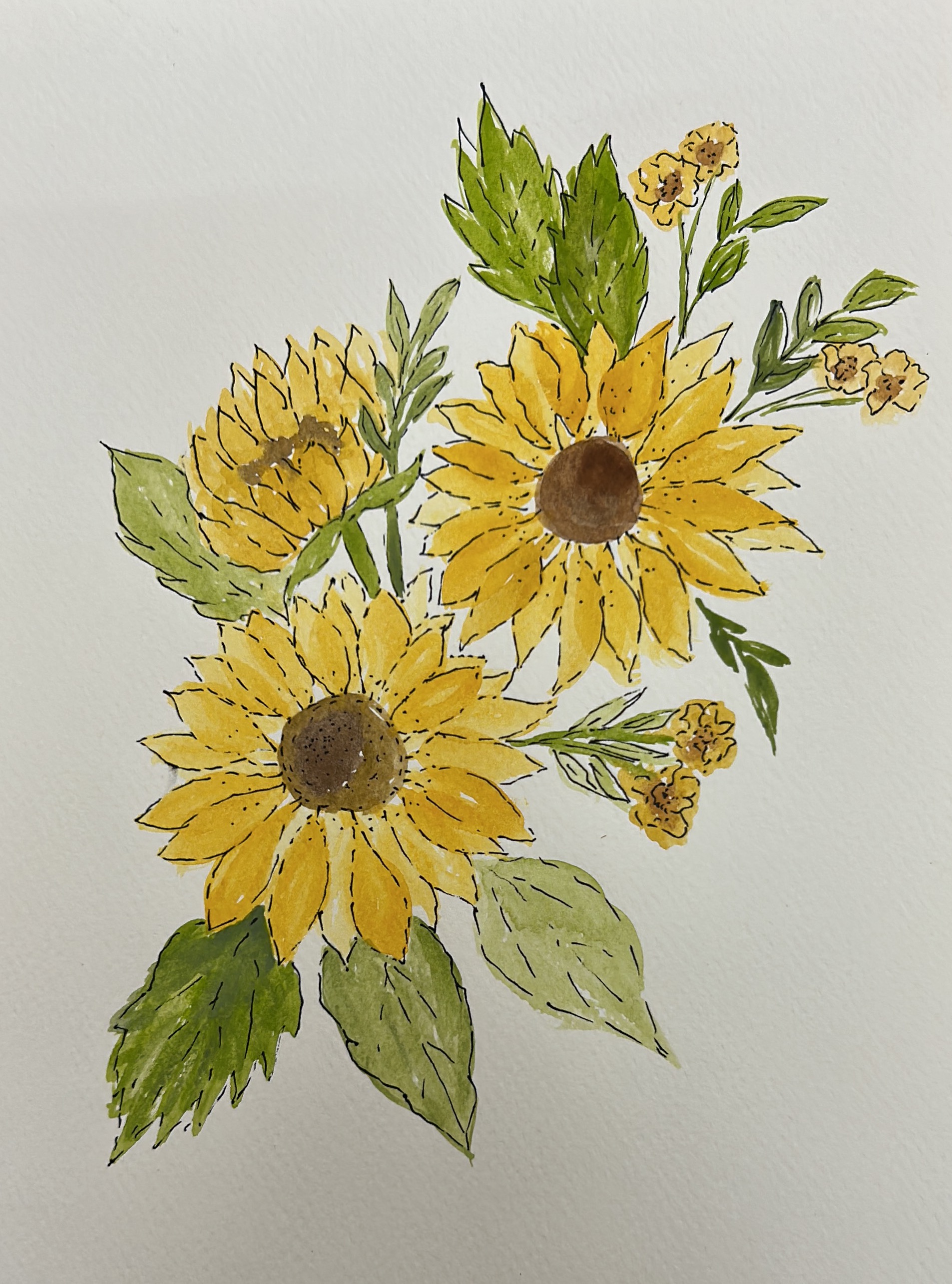 sunflowers painted using watercolor