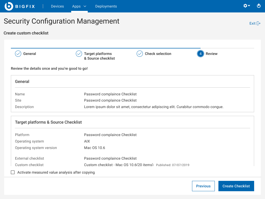 Security configuration management interface